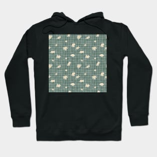 Chamomile Blooms on Green Pine Gingham Textured Stripes Hoodie